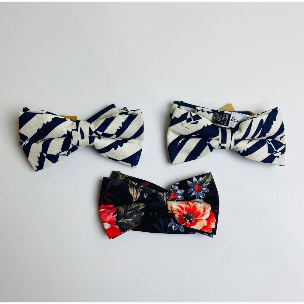 Set of 3 Knot Society Bow Tie for Men 100% Cotton, (White Black And Red)